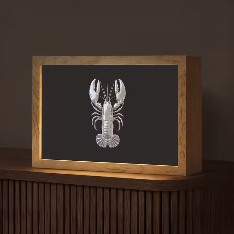Kreeft - Zilver - Metallic - Luxe Light Box met kabel (Tafellamp) klein -z3d_website