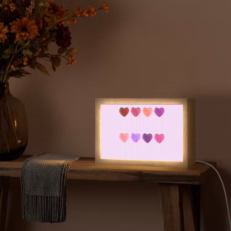 Lolly - Hart - Roze - Snoep Light Box met kabel (Tafellamp) klein -sfeer4