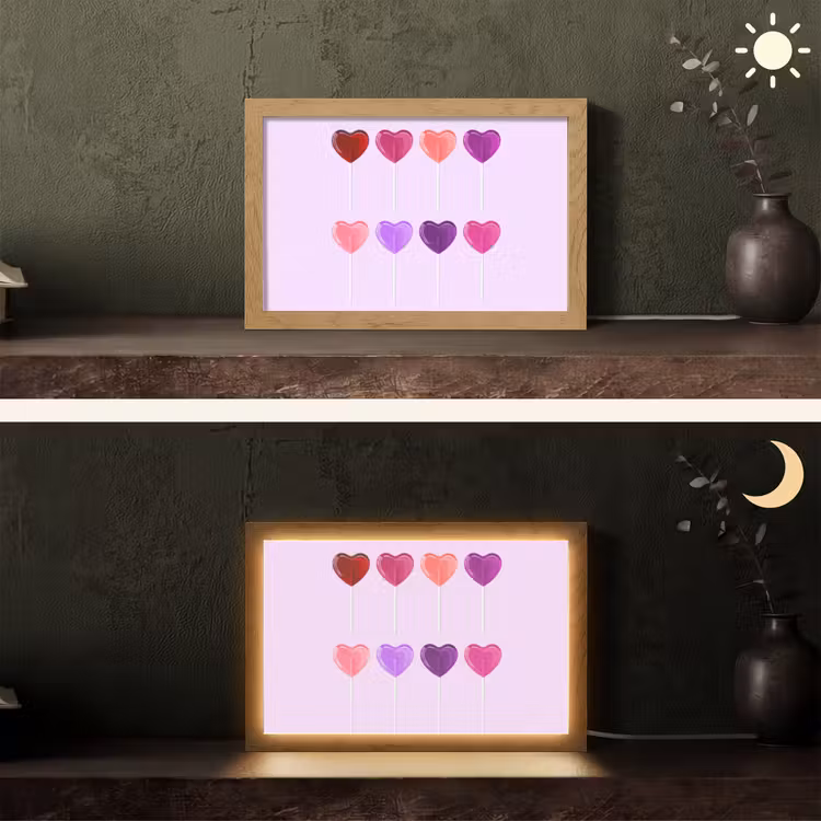 Lolly - Hart - Roze - Snoep Light Box met kabel (Tafellamp) klein -sfeer3
