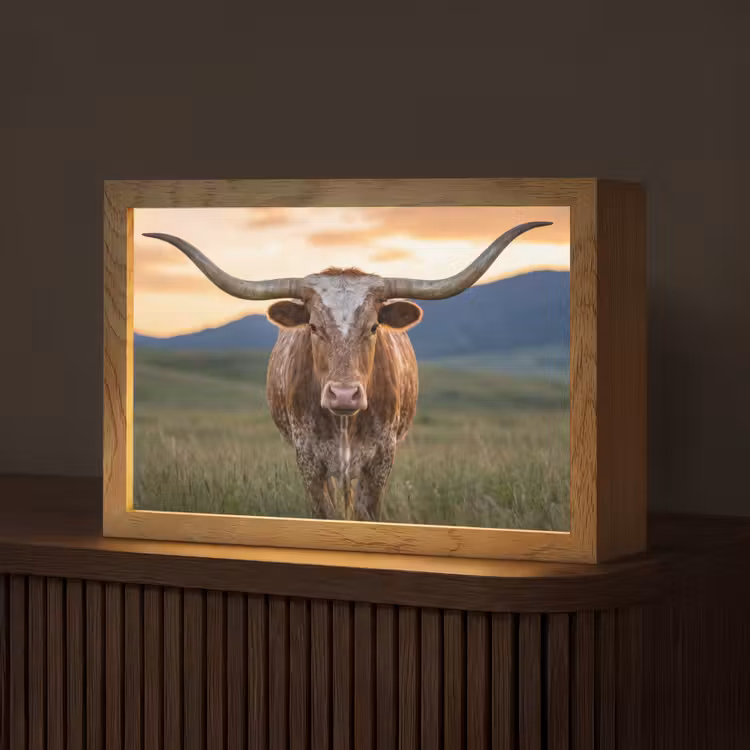 Longhorn - Landschap - Zonsondergang Light Box met kabel (Tafellamp) klein -z3d_website