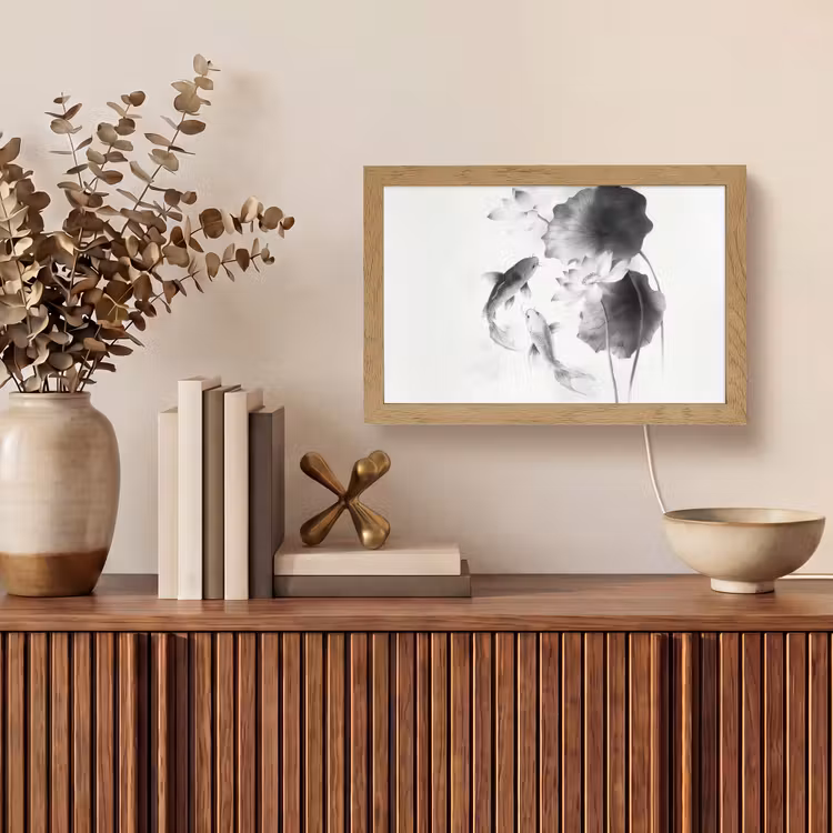 Lotusbloemen - Vissen - Bladeren - Zwart Light Box met kabel (Tafellamp) klein -sfeer2
