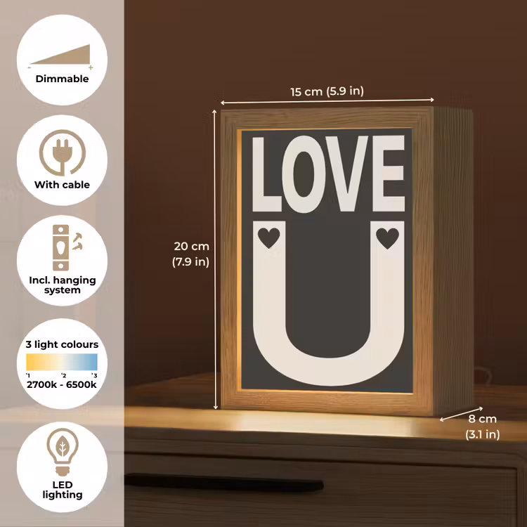 Love - Zwart - Minimalistisch Light Box met kabel (Tafellamp) klein -USP_EN
