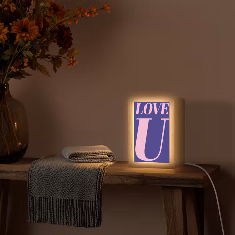 Love - Blauw - Valentijn Light Box met kabel (Tafellamp) klein -sfeer4