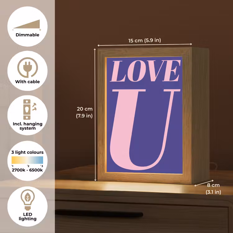 Love - Blauw - Valentijn Light Box met kabel (Tafellamp) klein -USP_EN