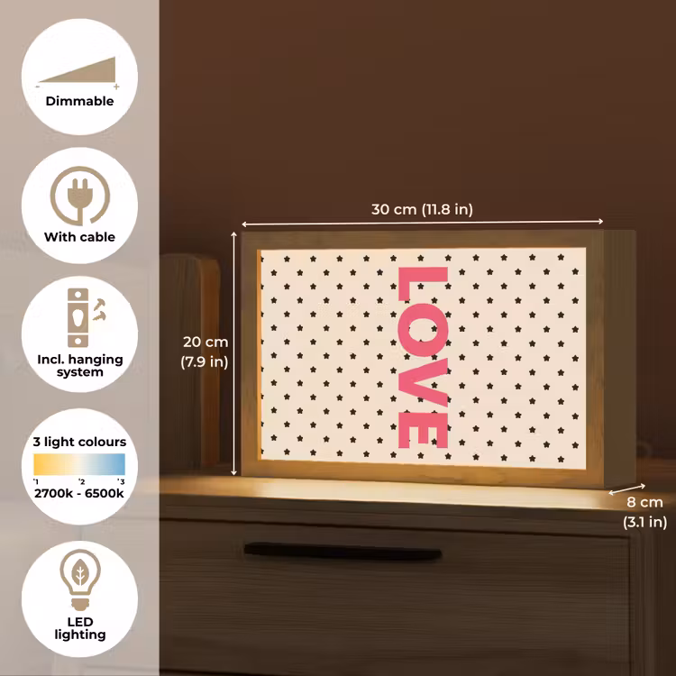 Love - Stippen - Roze Light Box met kabel (Tafellamp) klein -USP_EN