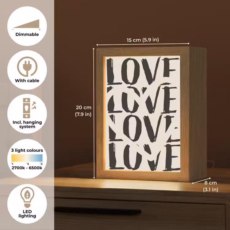 Love - Hart - Beige Light Box met kabel (Tafellamp) klein -USP_EN