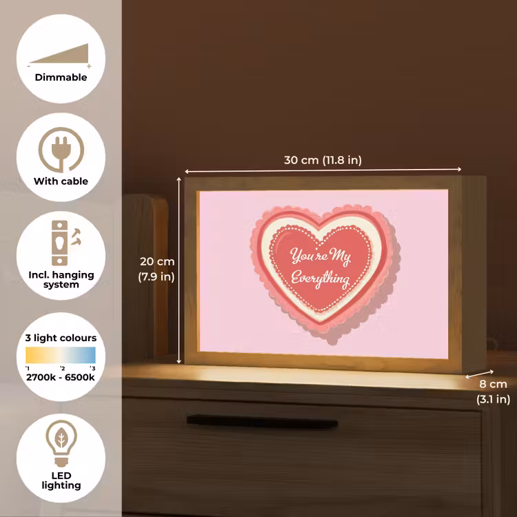 Liefde - Hart - Valentijn Light Box met kabel (Tafellamp) klein -USP_EN