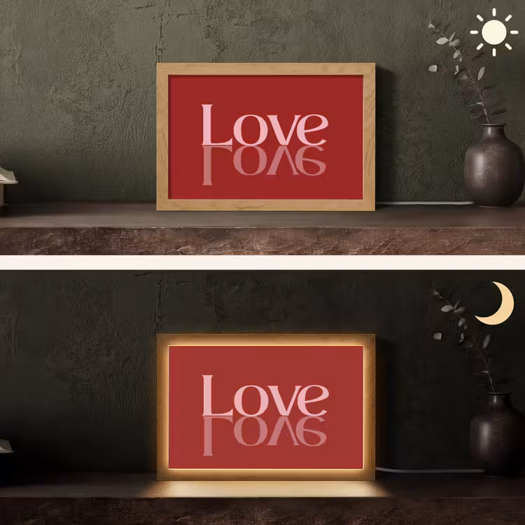Love - Spiegeling - Rood Light Box met kabel (Tafellamp) klein -sfeer3