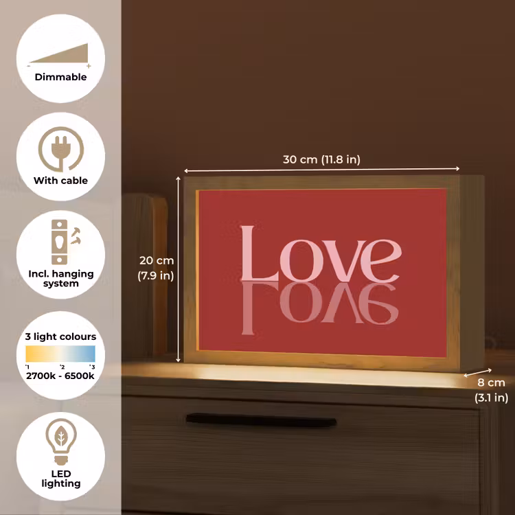 Love - Spiegeling - Rood Light Box met kabel (Tafellamp) klein -USP_EN