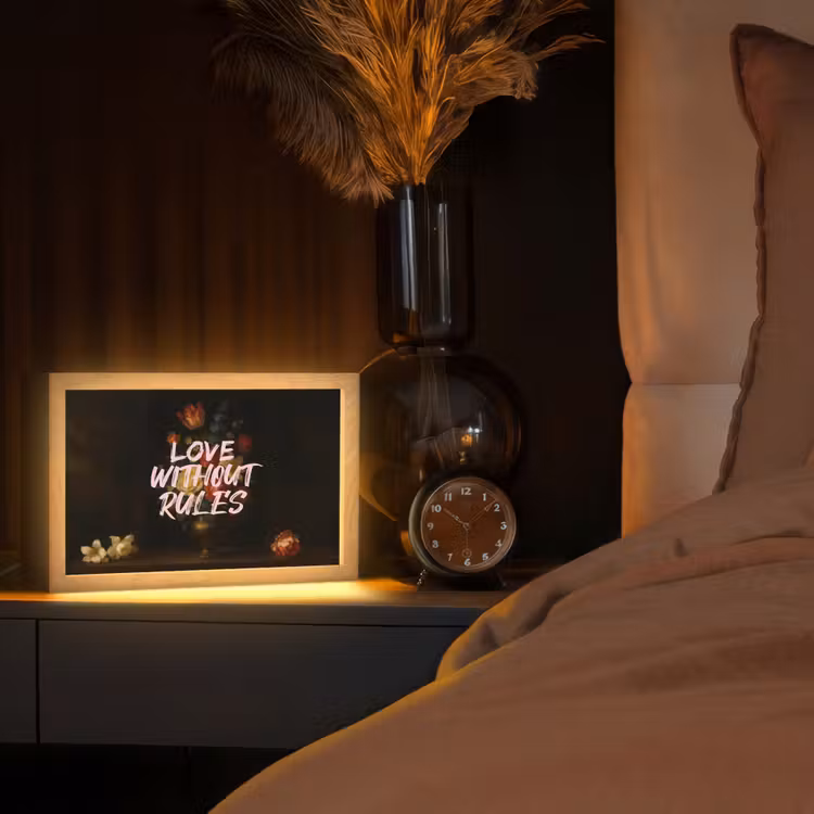 Liefde - Modern - Bloemen Light Box met kabel (Tafellamp) klein -sfeer1
