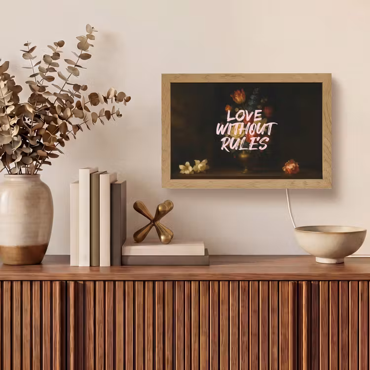 Liefde - Modern - Bloemen Light Box met kabel (Tafellamp) klein -sfeer2