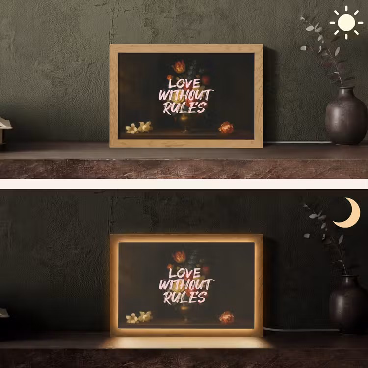 Liefde - Modern - Bloemen Light Box met kabel (Tafellamp) klein -sfeer3