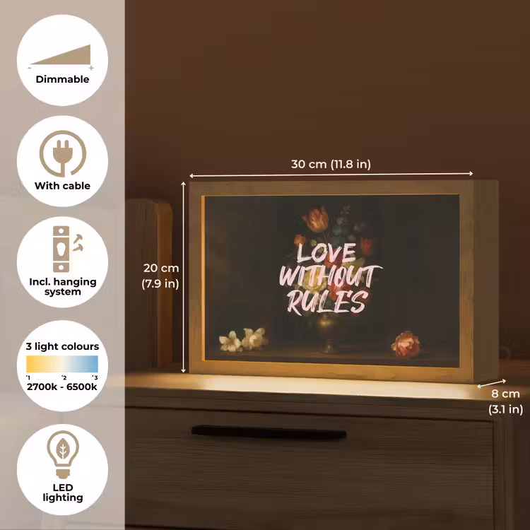 Liefde - Modern - Bloemen Light Box met kabel (Tafellamp) klein -USP_EN