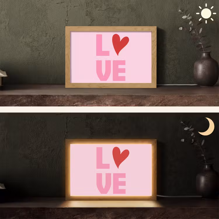 Love - Roze - Hart - Valentijn Light Box met kabel (Tafellamp) klein -sfeer3