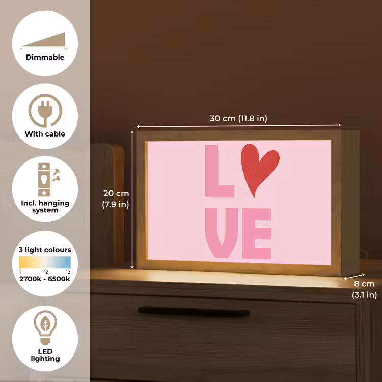 Love - Roze - Hart - Valentijn Light Box met kabel (Tafellamp) klein -USP_EN