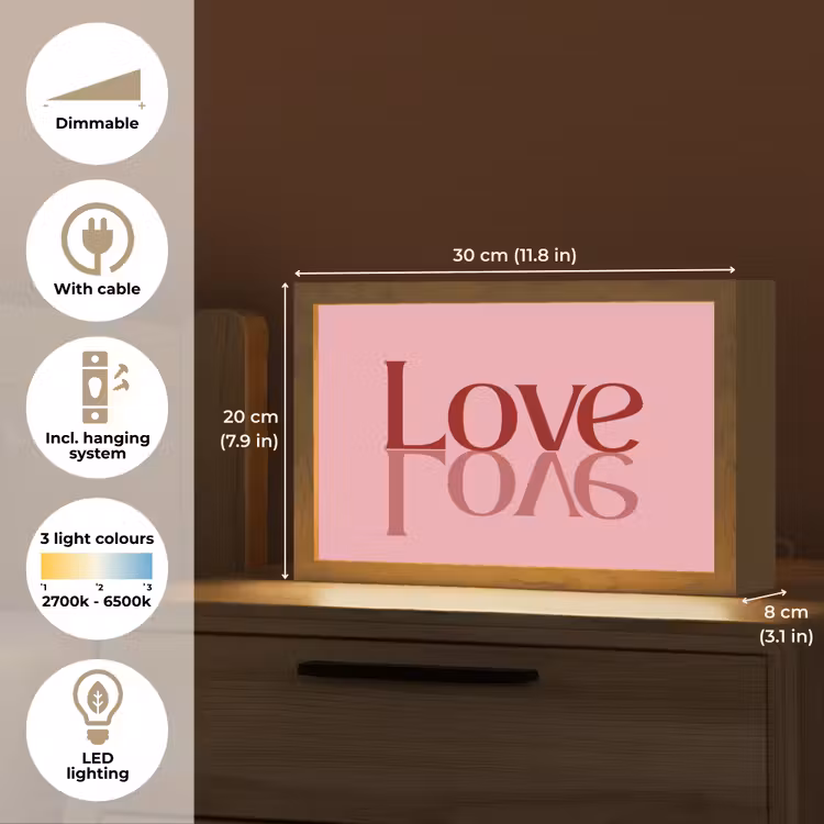 Love - Roze - Spiegeling Light Box met kabel (Tafellamp) klein -USP_EN