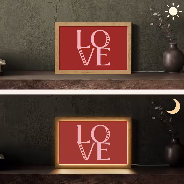 Love - Rood - Hatjes Light Box met kabel (Tafellamp) klein -sfeer3