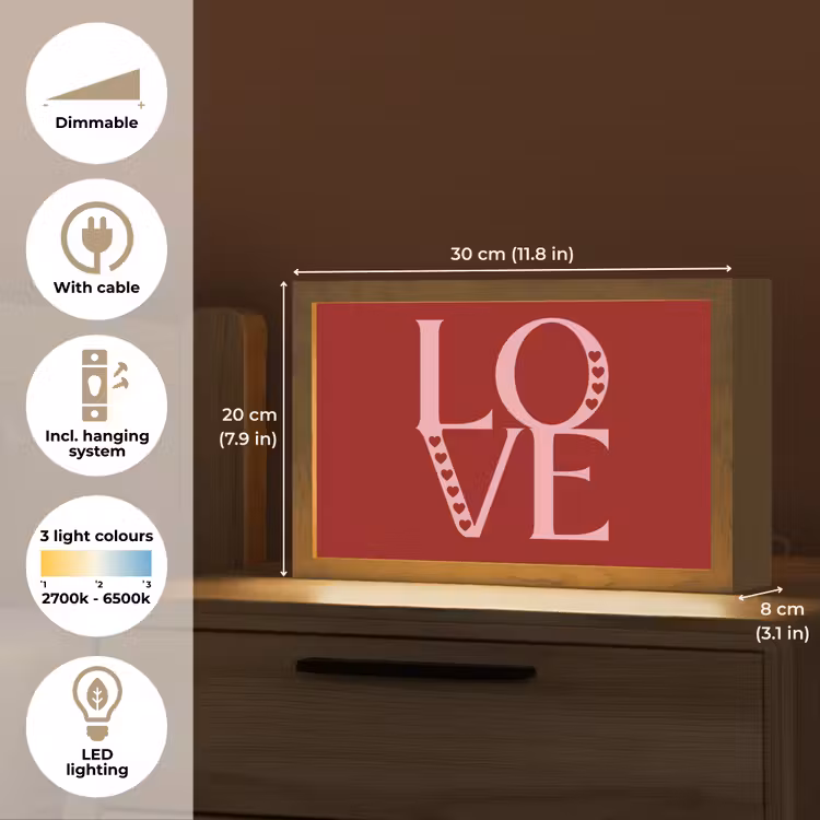 Love - Rood - Hatjes Light Box met kabel (Tafellamp) klein -USP_EN