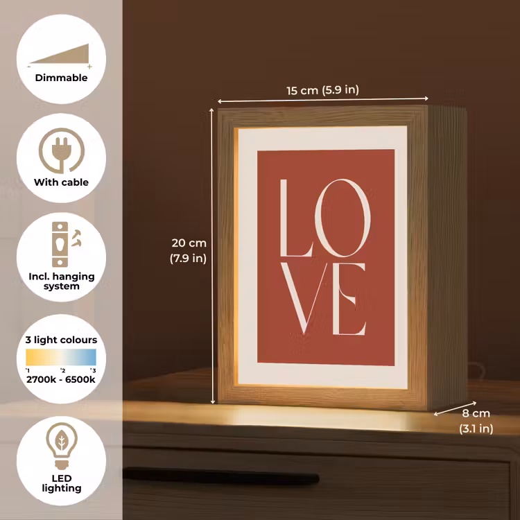 Love - Rood - Minimalistisch Light Box met kabel (Tafellamp) klein -USP_EN
