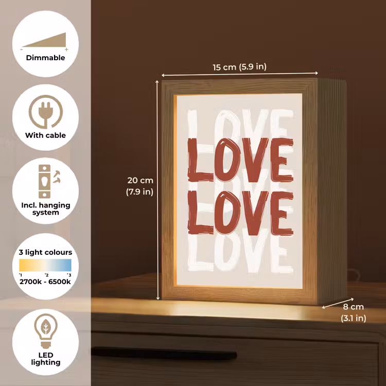 Love - Rood - Tekst Light Box met kabel (Tafellamp) klein -USP_EN