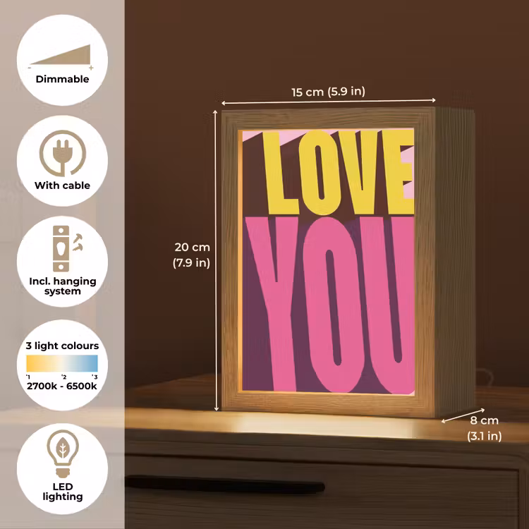 Love - Tekst - Roze - Valentijn Light Box met kabel (Tafellamp) klein -USP_EN