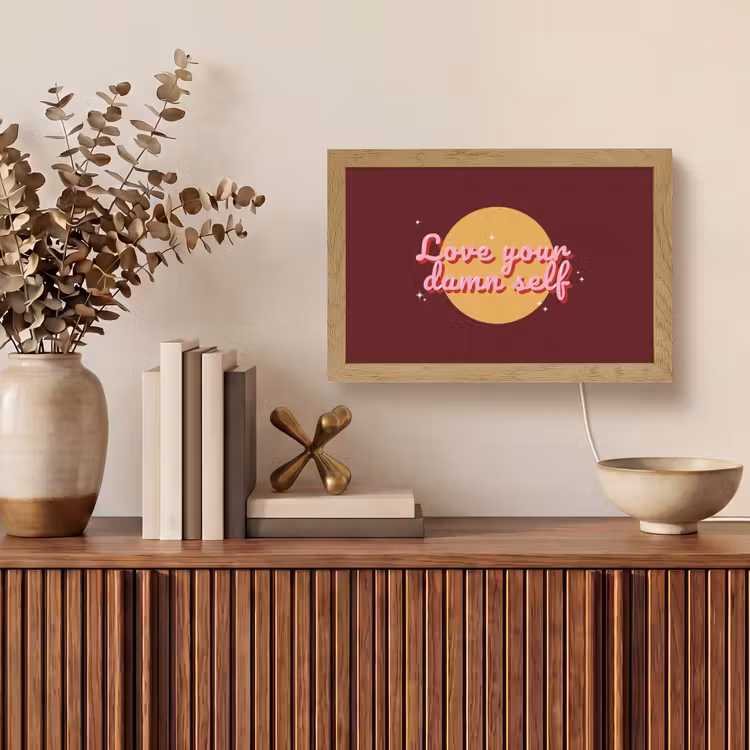 love your damn self - Cirkel - Glitter - Rood Light Box met kabel (Tafellamp) klein -sfeer2