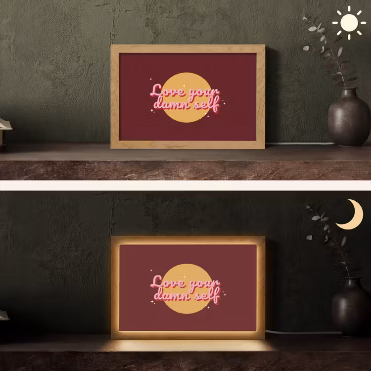 love your damn self - Cirkel - Glitter - Rood Light Box met kabel (Tafellamp) klein -sfeer3
