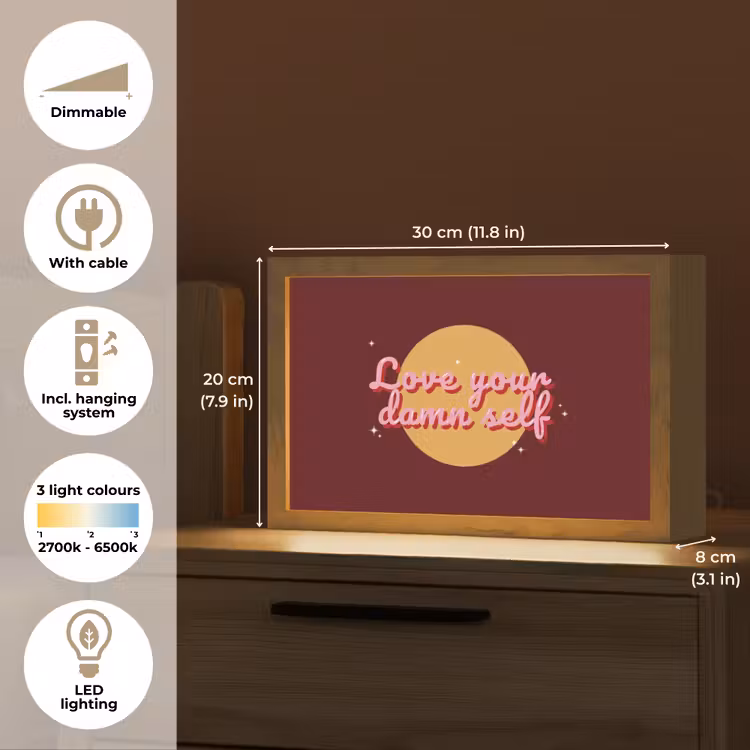 love your damn self - Cirkel - Glitter - Rood Light Box met kabel (Tafellamp) klein -USP_EN