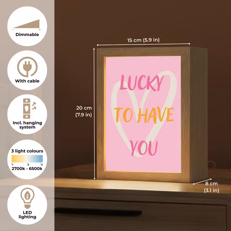 Lucky - Love - Valentijn - Roze Light Box met kabel (Tafellamp) klein -USP_EN
