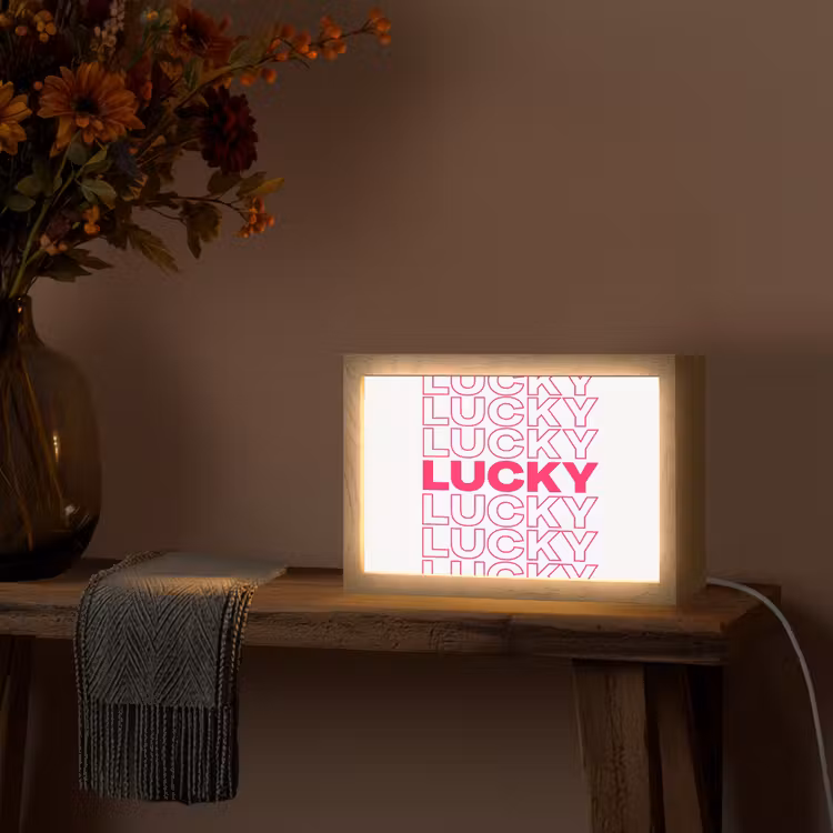 Lucky - Roze - Patroon Light Box met kabel (Tafellamp) klein -sfeer4