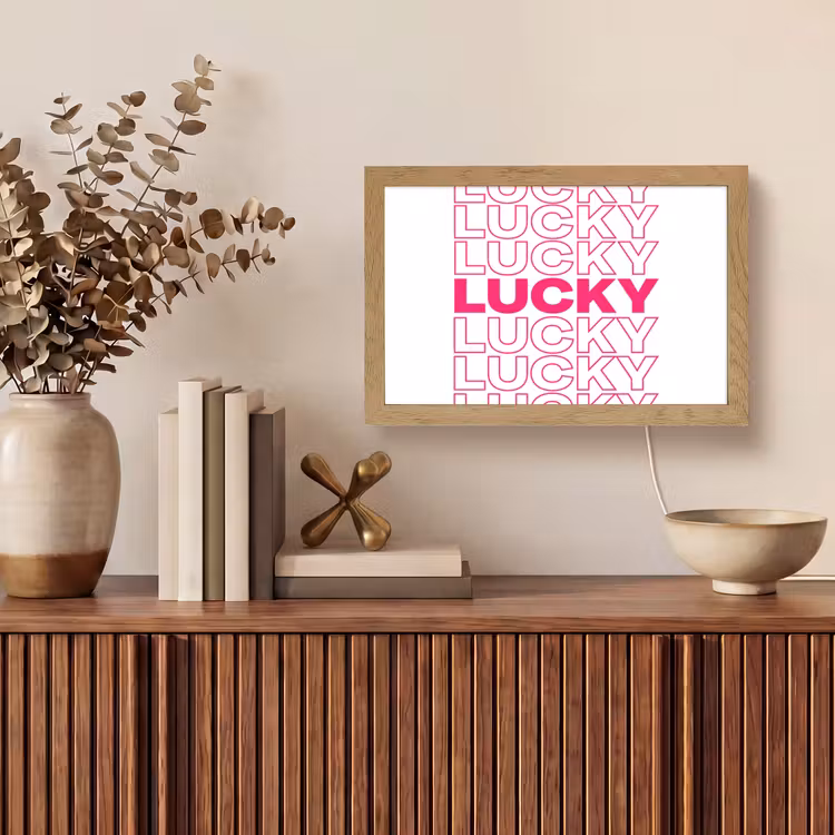 Lucky - Roze - Patroon Light Box met kabel (Tafellamp) klein -sfeer2
