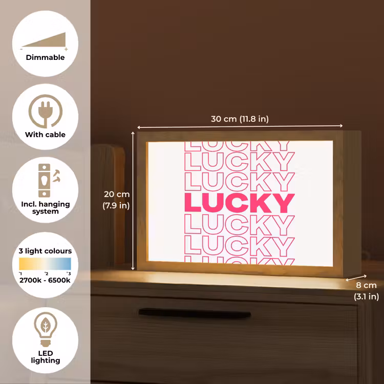 Lucky - Roze - Patroon Light Box met kabel (Tafellamp) klein -USP_EN