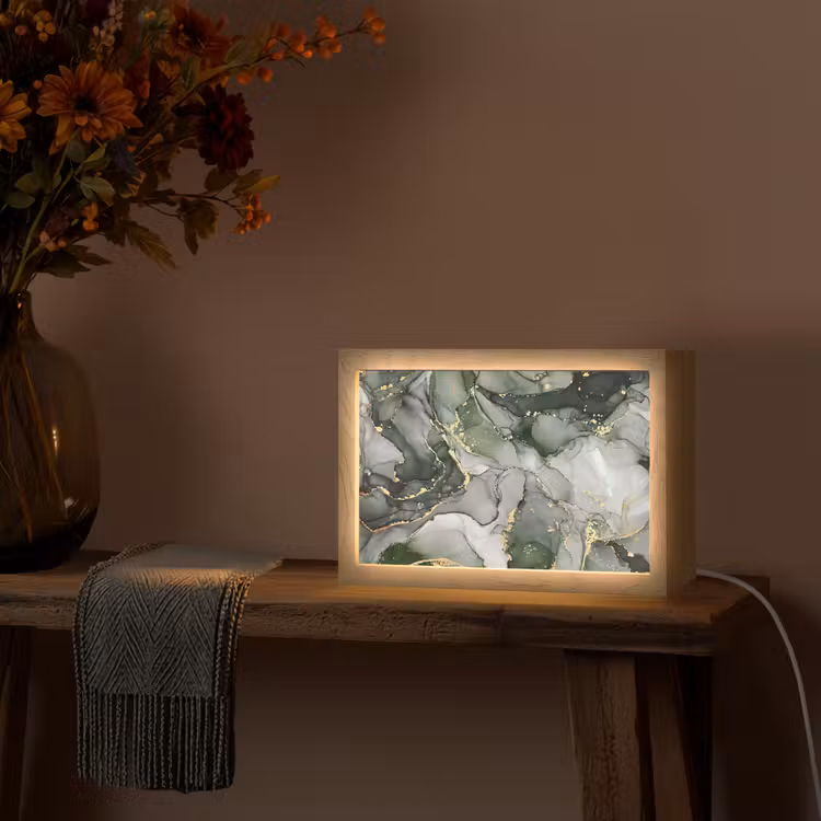 Luxe - Marmer - Groen Light Box met kabel (Tafellamp) klein -sfeer4