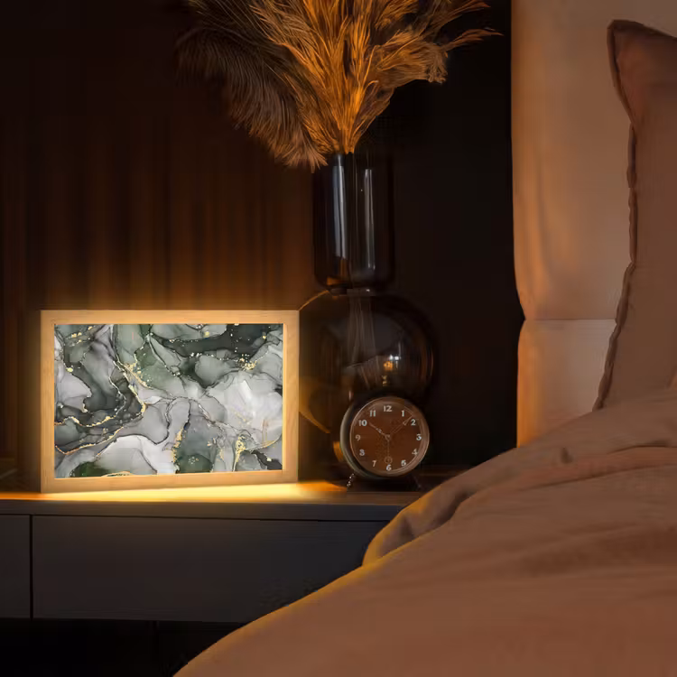 Luxe - Marmer - Groen Light Box met kabel (Tafellamp) klein -sfeer1