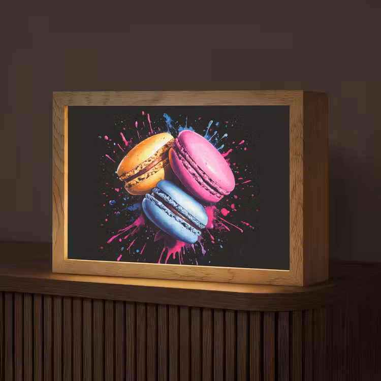 Macarons - Dessert - Graffiti - Kleurrijk - Roze - Blauw - Geel Light Box met kabel (Tafellamp) klein -z3d_website