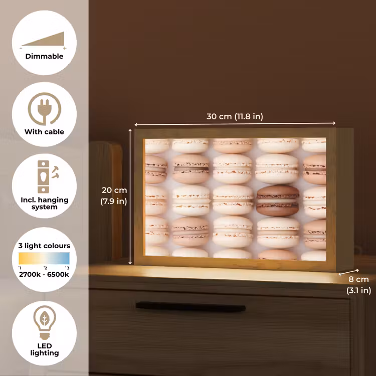 Macarons - Beige - Bruin Light Box met kabel (Tafellamp) klein -USP_EN