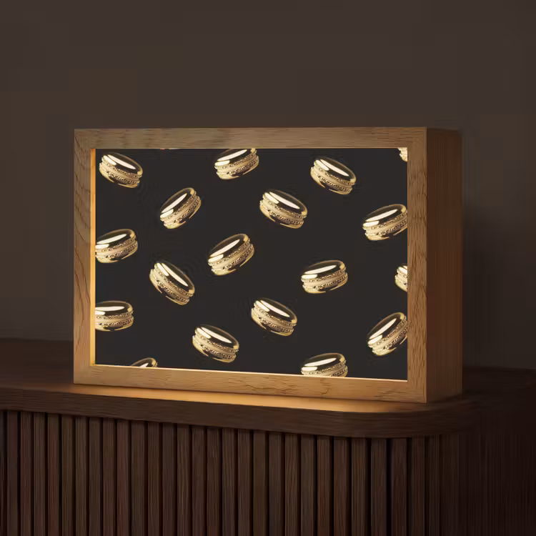 Macarons - Patroon - Goud - Zwart Light Box met kabel (Tafellamp) klein -z3d_website