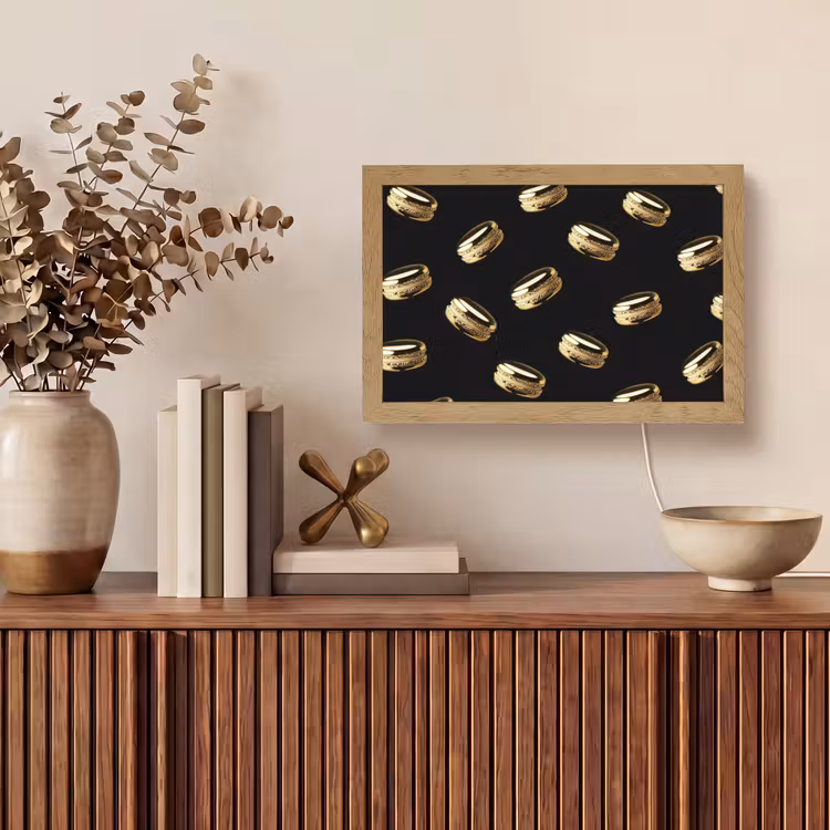 Macarons - Patroon - Goud - Zwart Light Box met kabel (Tafellamp) klein -sfeer2