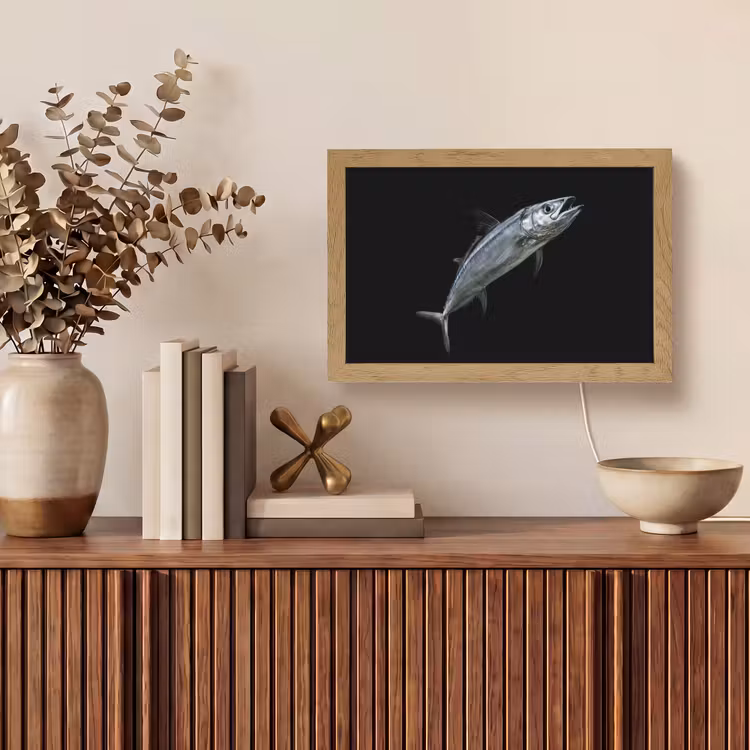 Makreel - Vis - Zwart Light Box met kabel (Tafellamp) klein -sfeer2