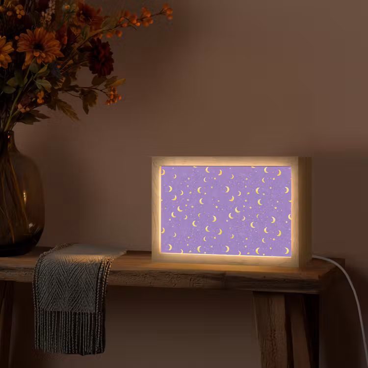 Manen - Sterren - Paars Light Box met kabel (Tafellamp) klein 924 -sfeer4