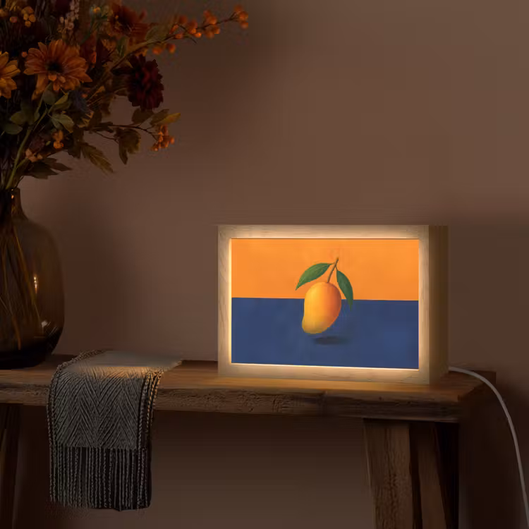 Mango - Vlakken - Bladeren - Oranje Light Box met kabel (Tafellamp) klein -sfeer4