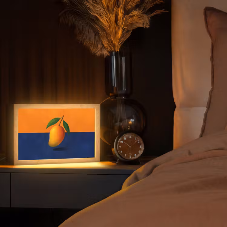 Mango - Vlakken - Bladeren - Oranje Light Box met kabel (Tafellamp) klein -sfeer1