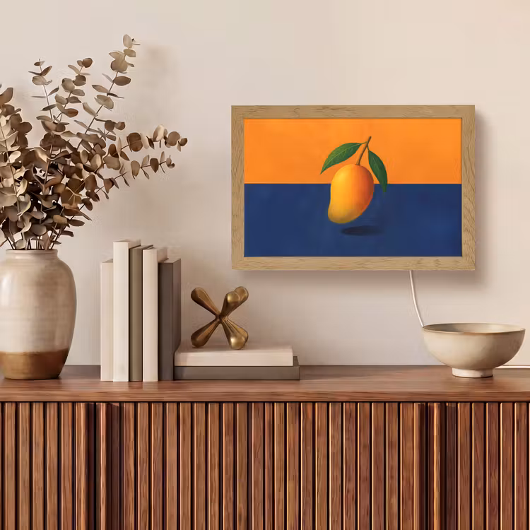 Mango - Vlakken - Bladeren - Oranje Light Box met kabel (Tafellamp) klein -sfeer2