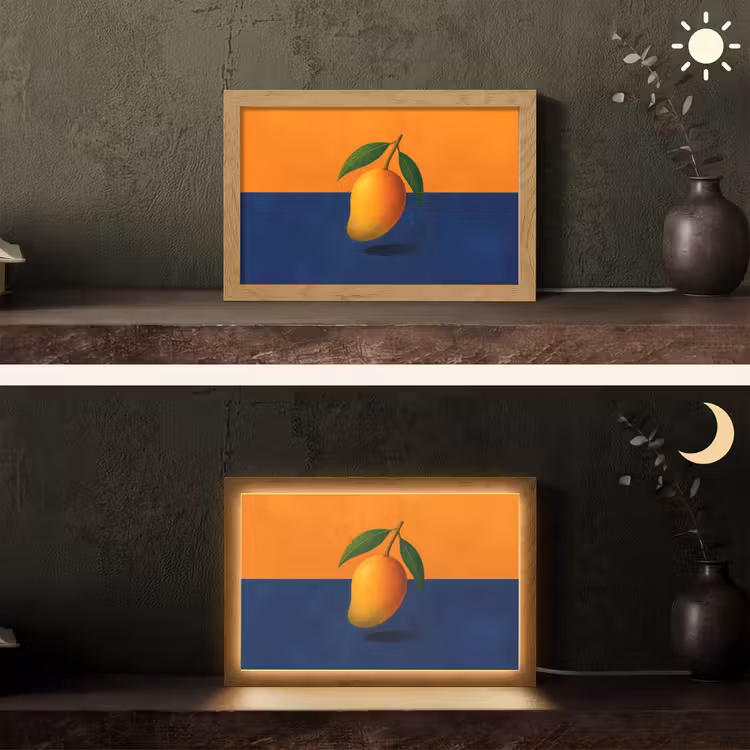 Mango - Vlakken - Bladeren - Oranje Light Box met kabel (Tafellamp) klein -sfeer3
