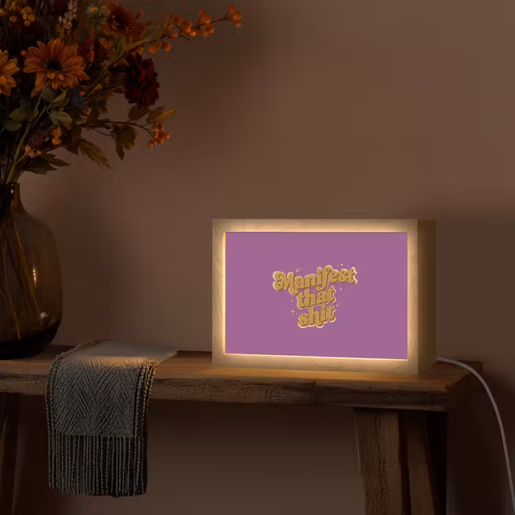 Manifest that shit - Paars - Glitter Light Box met kabel (Tafellamp) klein -sfeer4