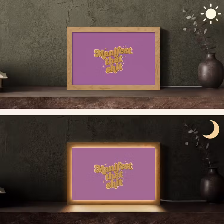 Manifest that shit - Paars - Glitter Light Box met kabel (Tafellamp) klein -sfeer3