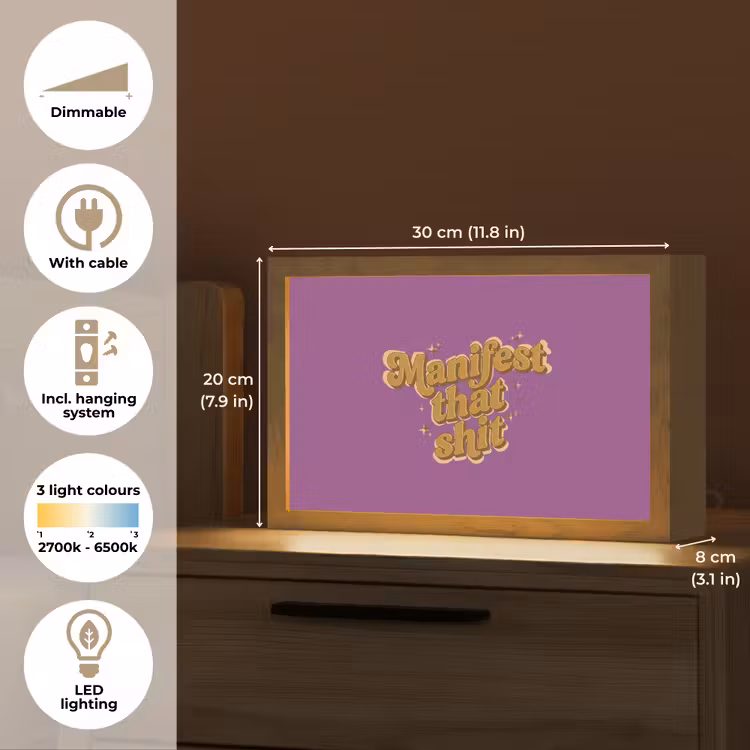 Manifest that shit - Paars - Glitter Light Box met kabel (Tafellamp) klein -USP_EN