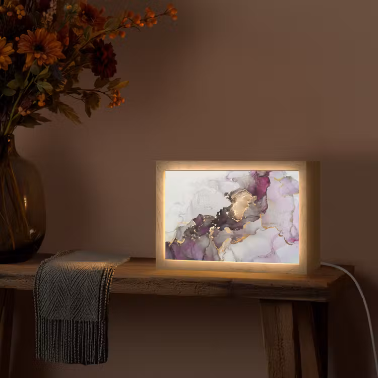 Marmer - Abstract - Goud - Paars Light Box met kabel (Tafellamp) klein -sfeer4