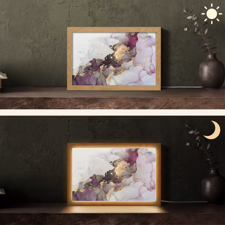 Marmer - Abstract - Goud - Paars Light Box met kabel (Tafellamp) klein -sfeer3