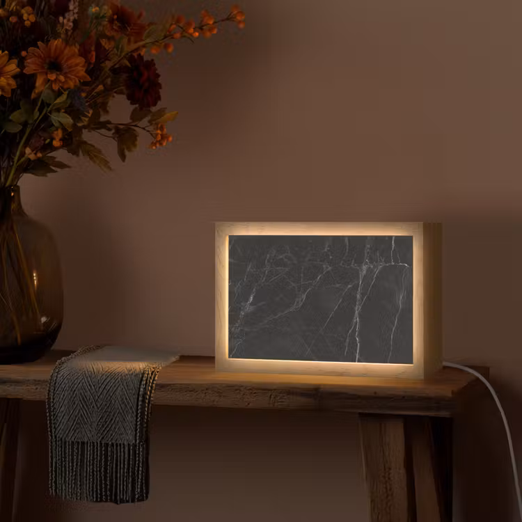 Marmer - Zwart Light Box met kabel (Tafellamp) klein -sfeer4